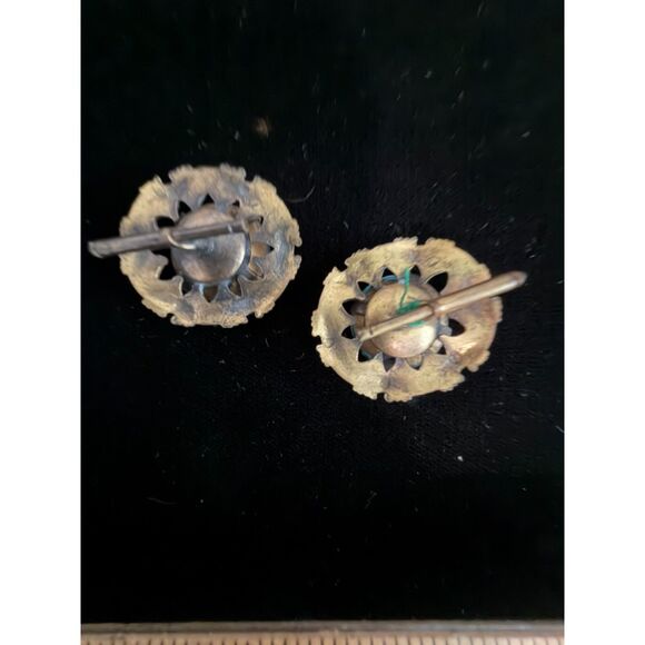 Pair of vintage blue stone with gold metal filigree settings main image 6